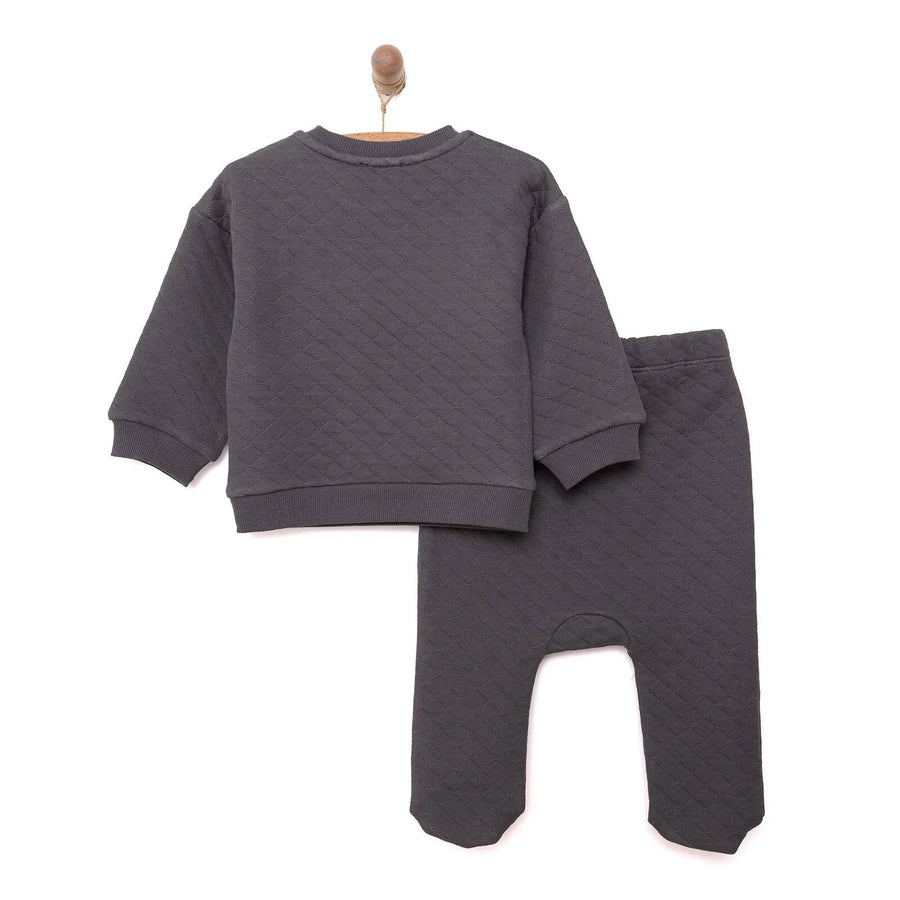 HelloBaby Newborn Quilted Sweatshirt - Footed Bottom - Charcoal - Miu Mau Collectibles