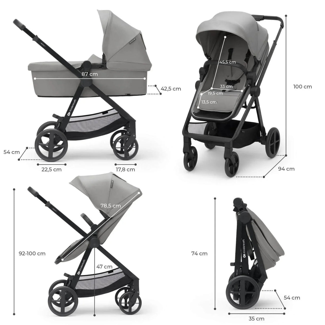 Kinderkraft Newly Mink Pro 4 - in - 1 Travel System - Moonlight Grey - Miu Mau Collectibles