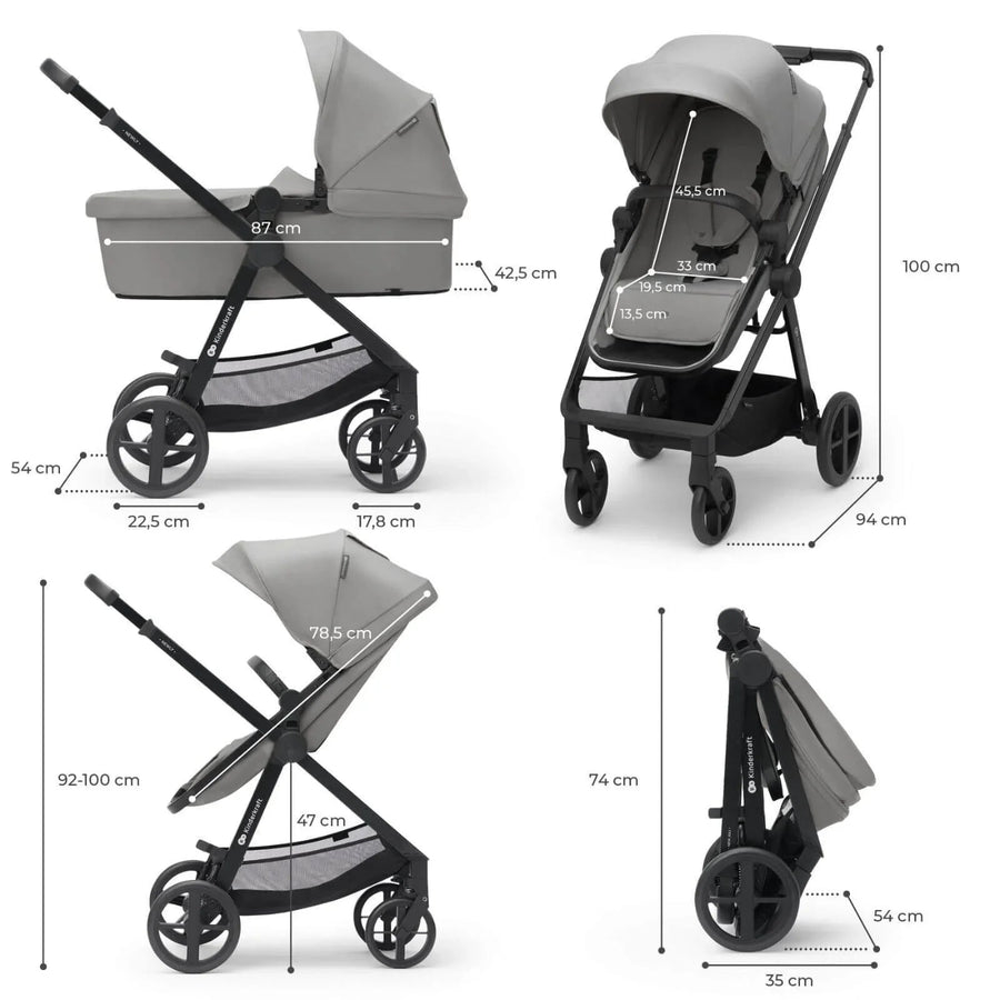 Kinderkraft Newly Mink Pro 4 - in - 1 Travel System - Moonlight Grey - Miu Mau Collectibles