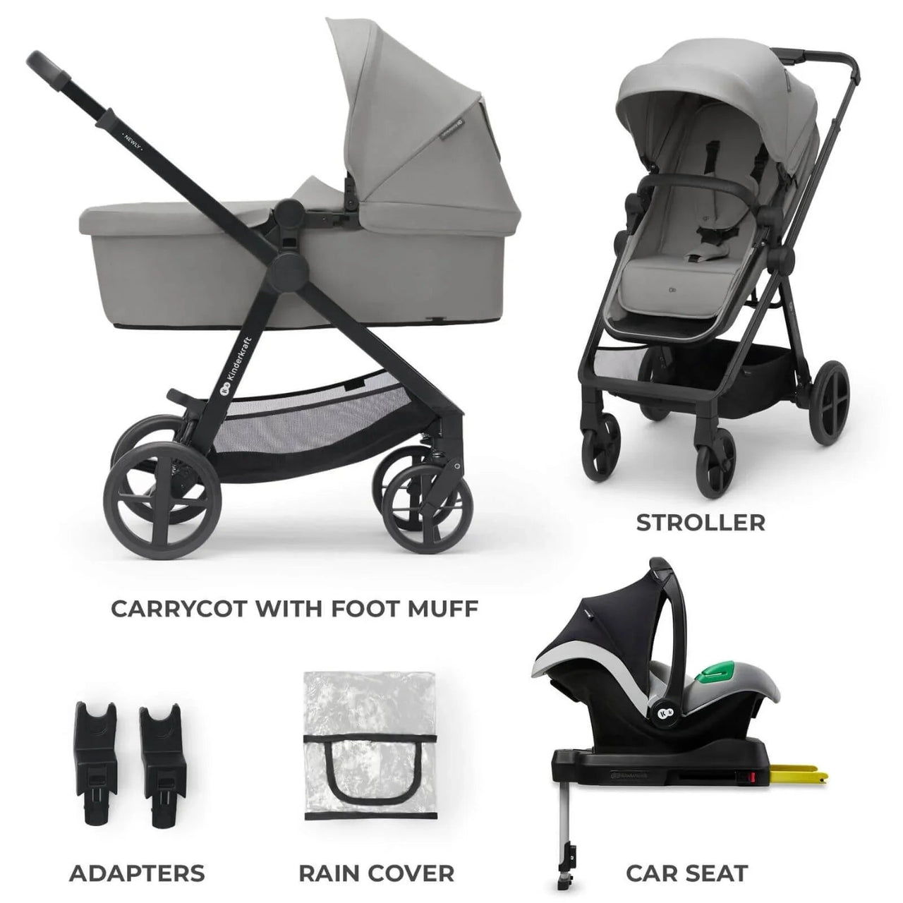 Kinderkraft Newly Mink Pro 4 - in - 1 Travel System - Moonlight Grey - Miu Mau Collectibles