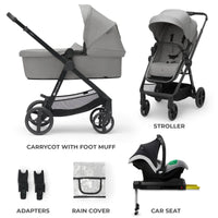 Kinderkraft Newly Mink Pro 4 - in - 1 Travel System - Moonlight Grey - Miu Mau Collectibles
