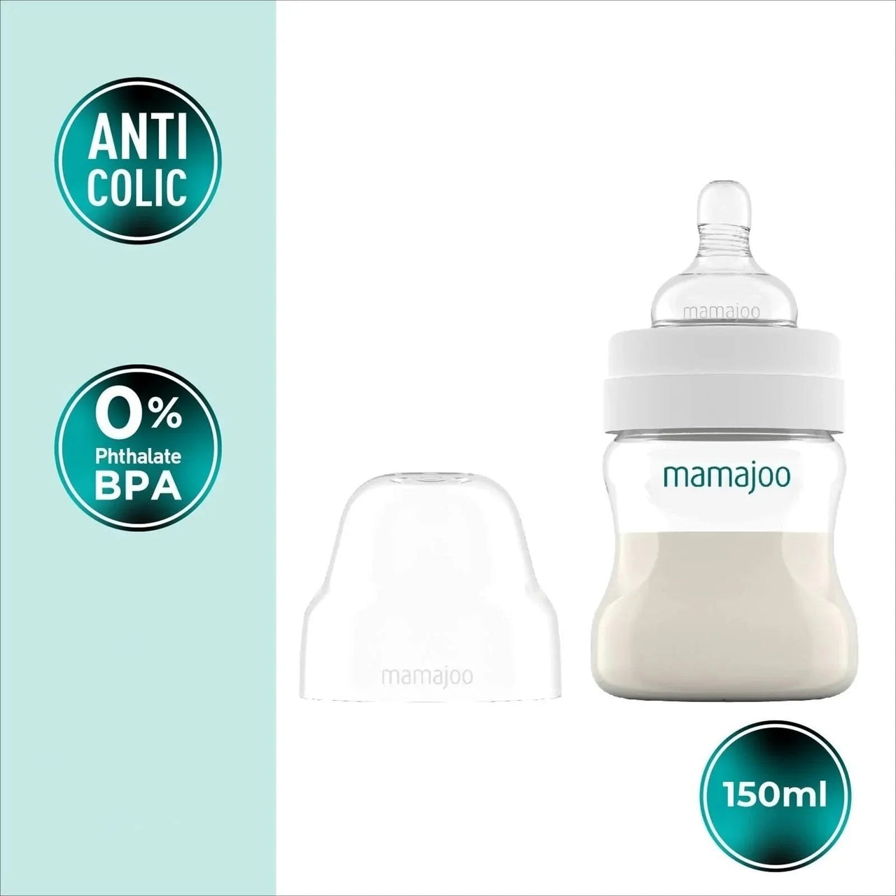 Mamajoo Anti - Colic PP Baby Bottle Slow Flow 0+ months 150ml - Silver - Miu Mau Collectibles