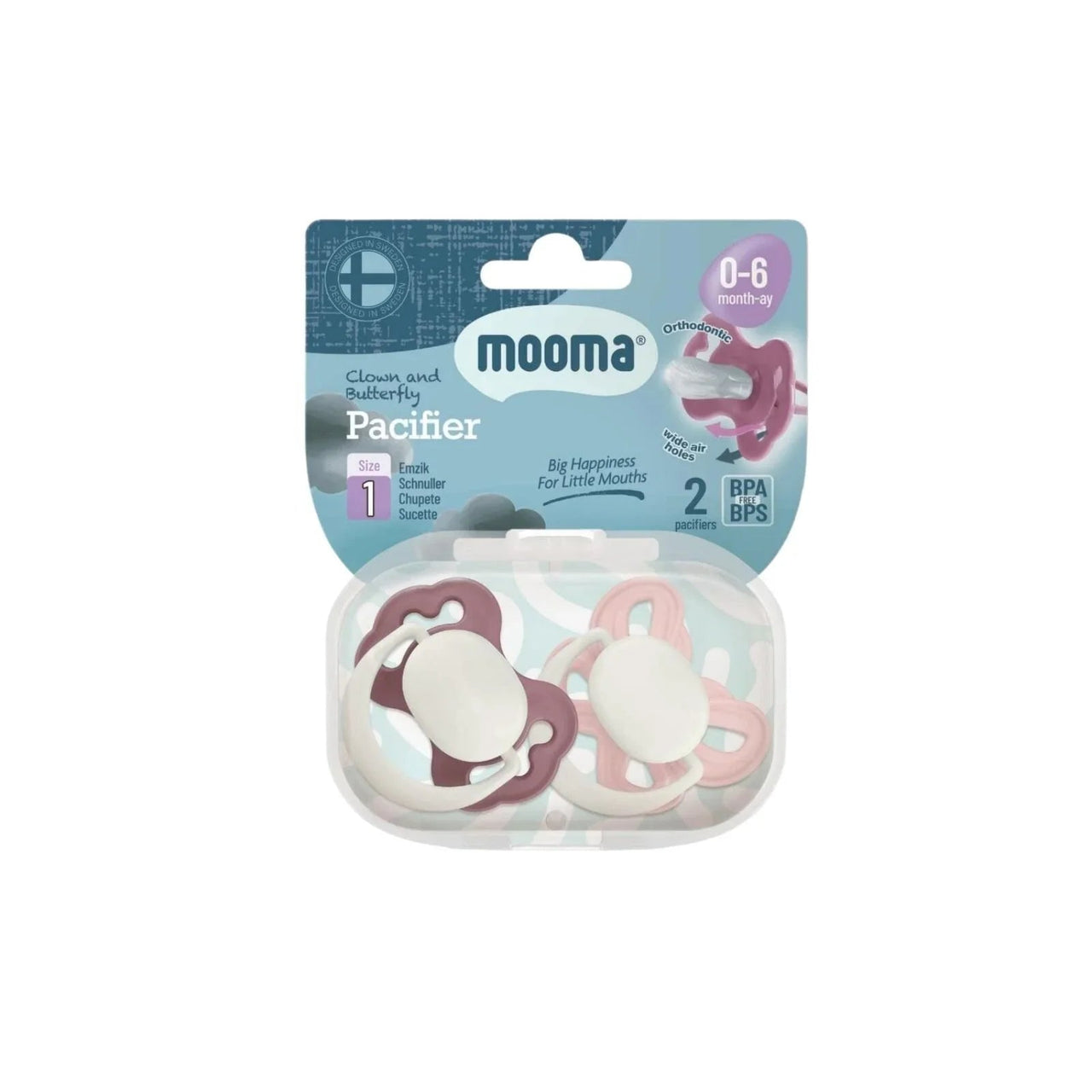 Mooma Clown & Butterfly Soothers 0 - 6 months Pack of 2 - Brownish Purple & Baby Pink - Miu Mau Collectibles