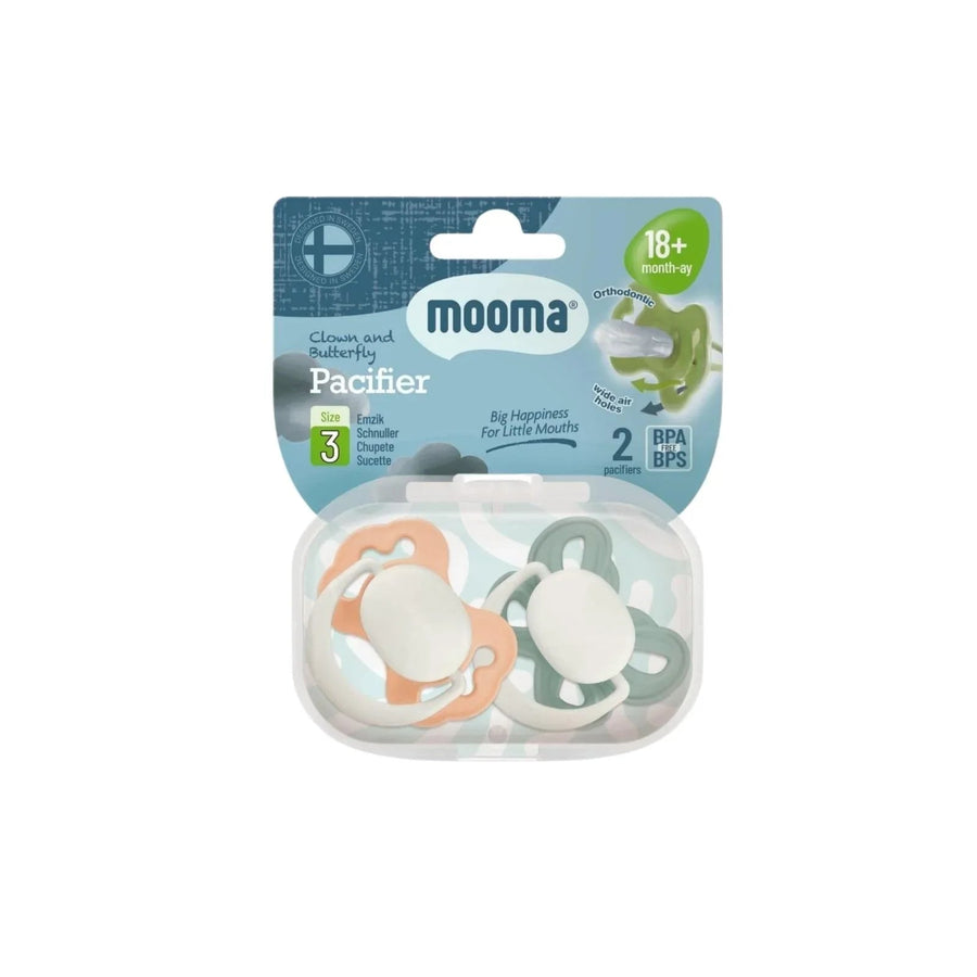 Mooma Clown & Butterfly Soothers 18+ months Pack of 2 - Light Orange & River Green - Miu Mau Collectibles