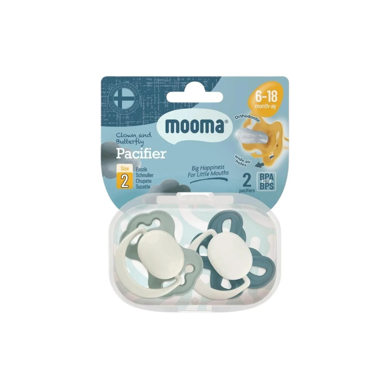 Mooma Clown & Butterfly Soothers 6 - 18 months Pack of 2 - River Green & Ball Blue - Miu Mau Collectibles