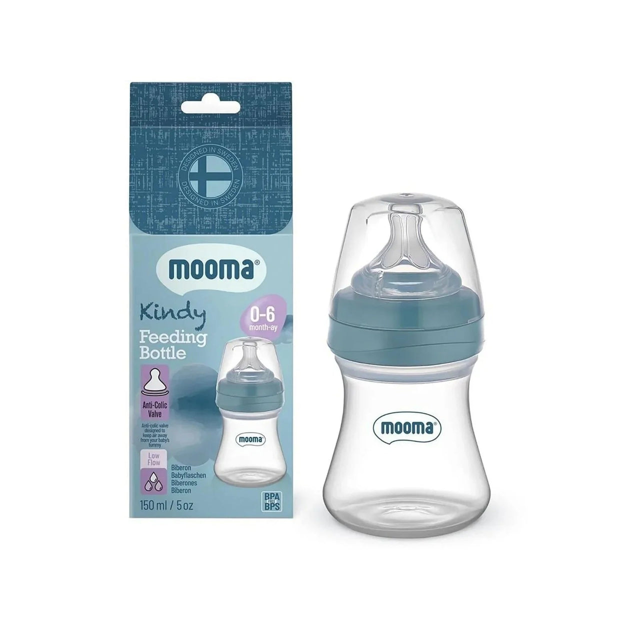 Mooma Kindy Bottle Slow Flow 0 - 6 months 150ml - Ball Bue - Miu Mau Collectibles