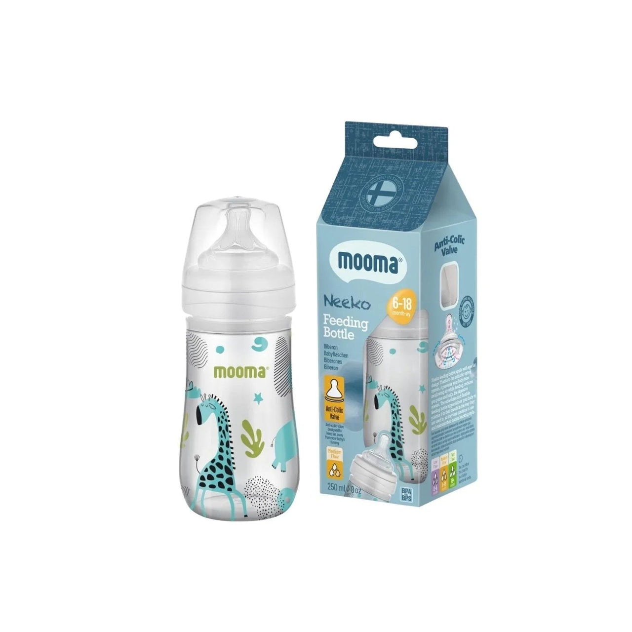 Mooma Neeko Bottle Medium Flow 6 - 18 months 250ml - Animals - Miu Mau Collectibles