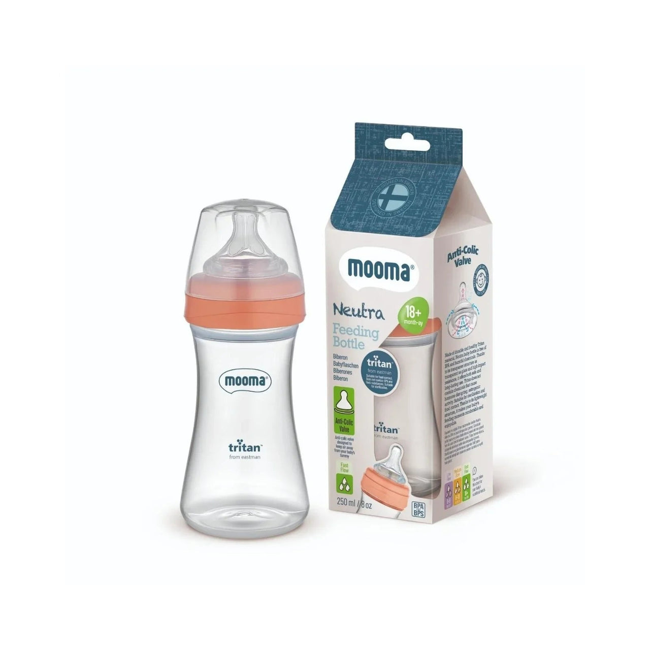 Mooma Neutra Tritan Bottle Fast Flow 18+ months 250ml - Coral Pink - Miu Mau Collectibles