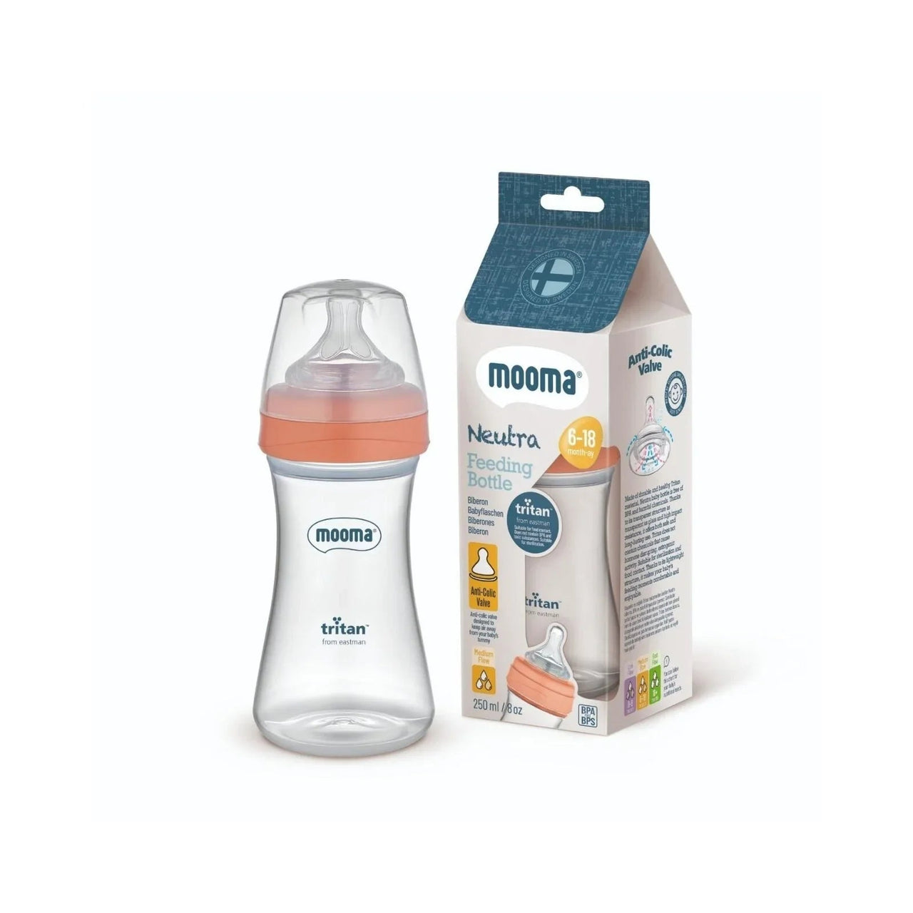 Mooma Neutra Tritan Bottle Medium Flow 6 - 18 months 250ml - Coral Pink - Miu Mau Collectibles