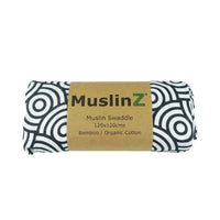 MuslinZ Bamboo/Organic Cotton Muslin Swaddle 120x120cm - Black Swirl - Miu Mau Collectibles