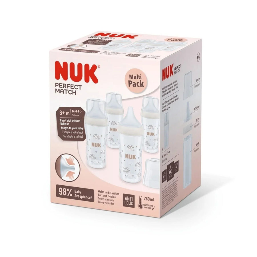 NUK Anti - Colic Perfect Match 260ml Pack of 4 - Rainbow - Miu Mau Collectibles
