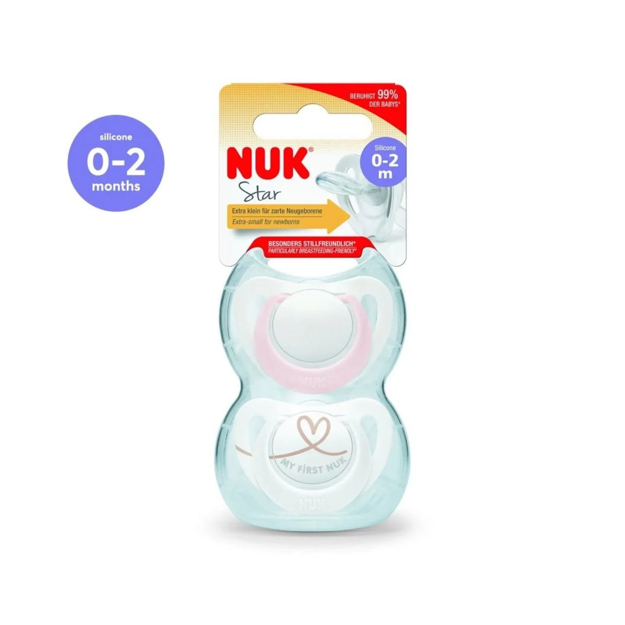 NUK Star Soother 0 - 2 months Pack of 2 - Pink - Miu Mau Collectibles