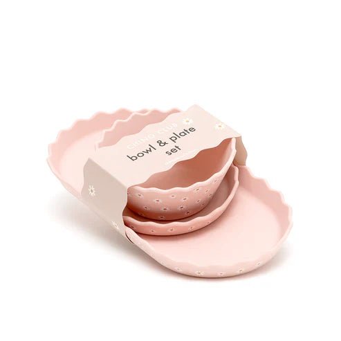 Pink Daisy Wavy Edge Silicone Bowl and Plate Set - Miu Mau Collectibles