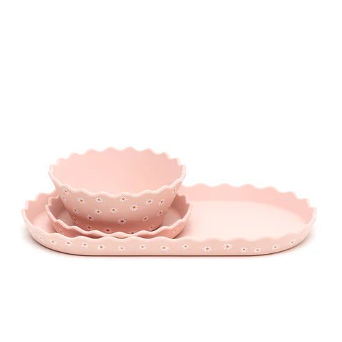 Pink Daisy Wavy Edge Silicone Bowl and Plate Set - Miu Mau Collectibles