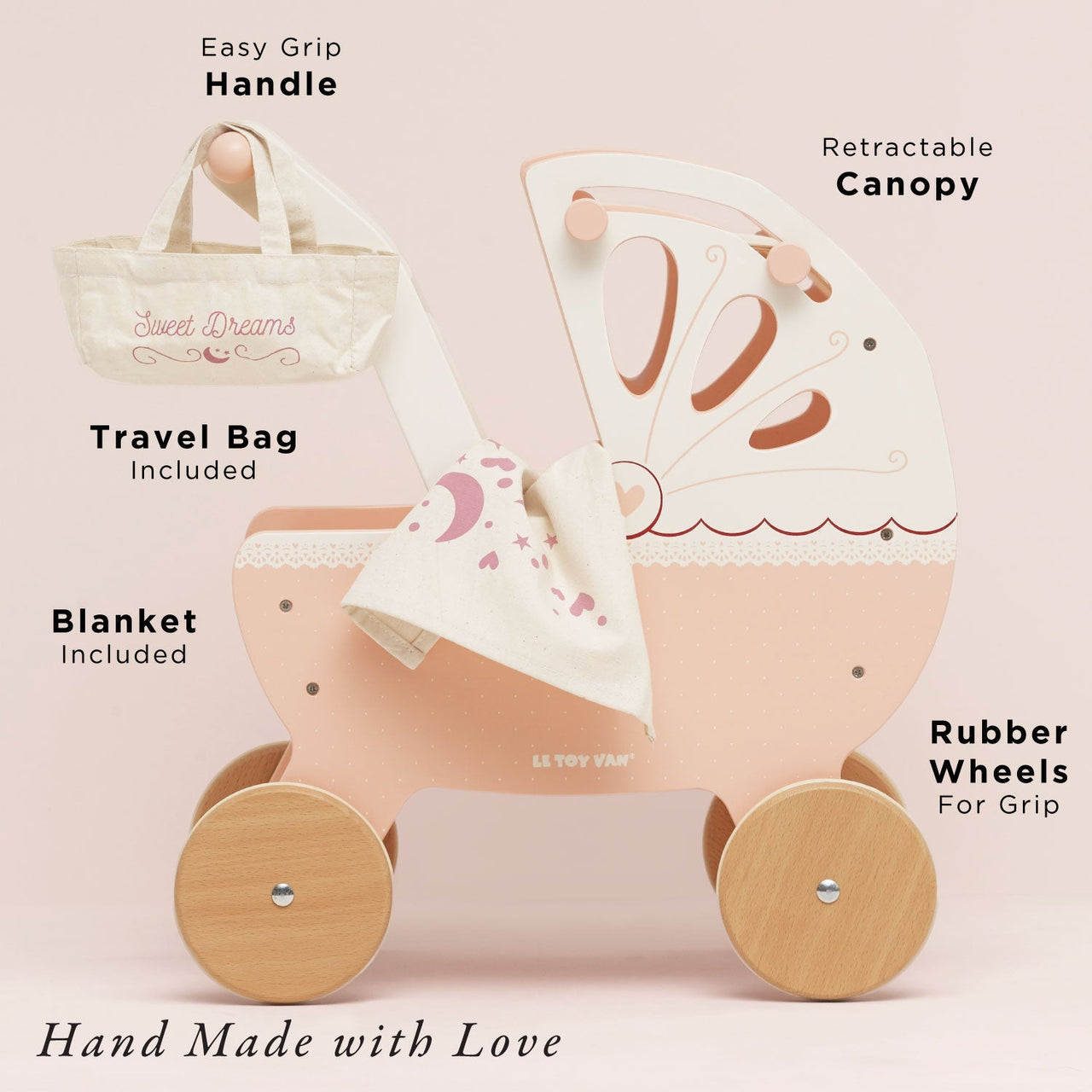 Retro Wooden Doll Pram - Miu Mau Collectibles