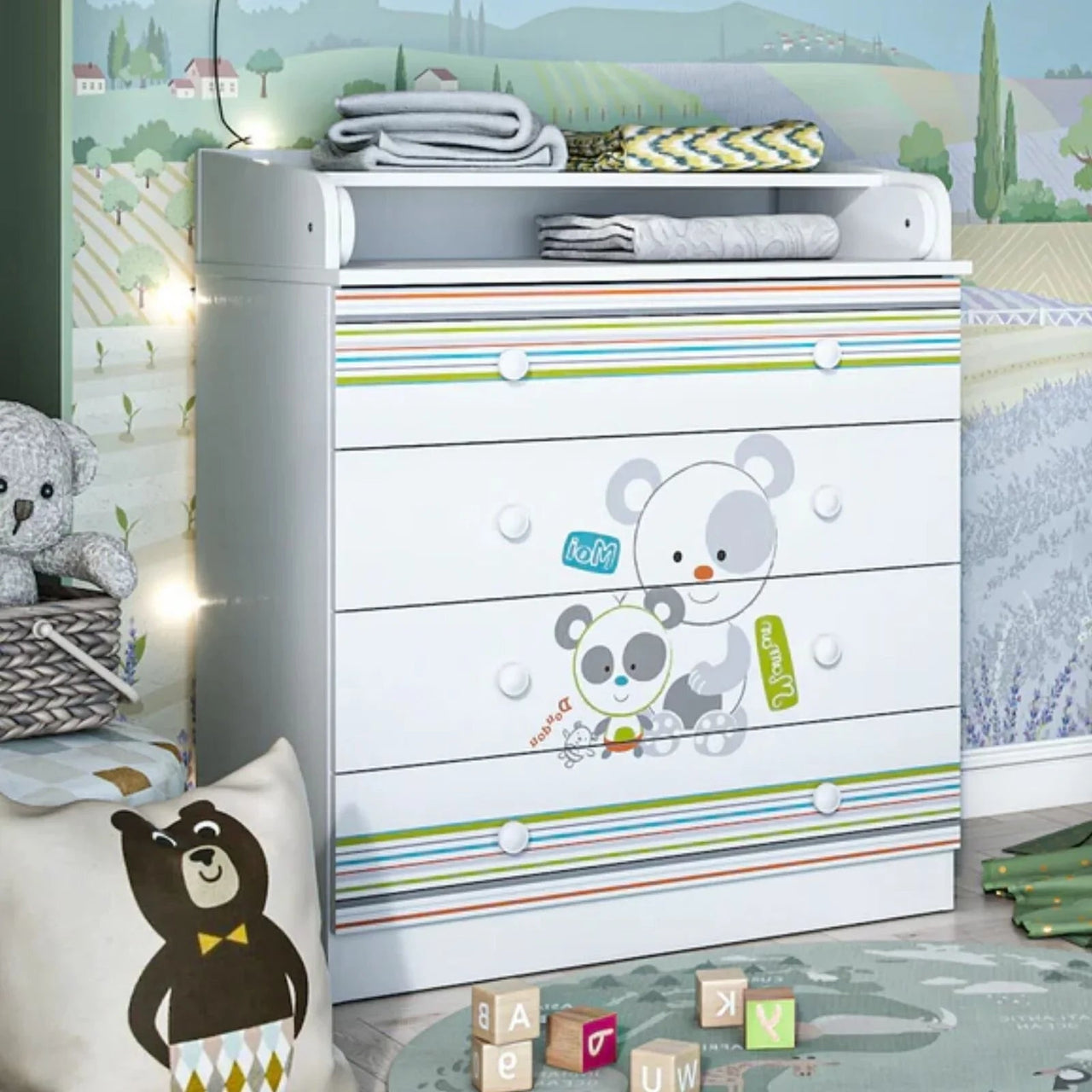 Shefa Kids 800 Changing Dresser - Pandas - Miu Mau Collectibles