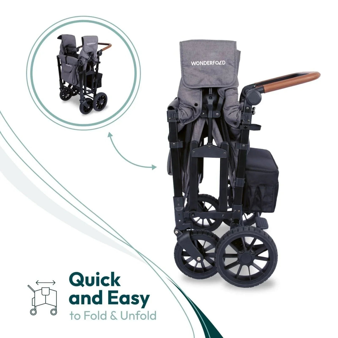 Wonderfold W4 Luxe Pro Stroller Wagon - Charcoal Grey - Miu Mau Baby & Kids Store