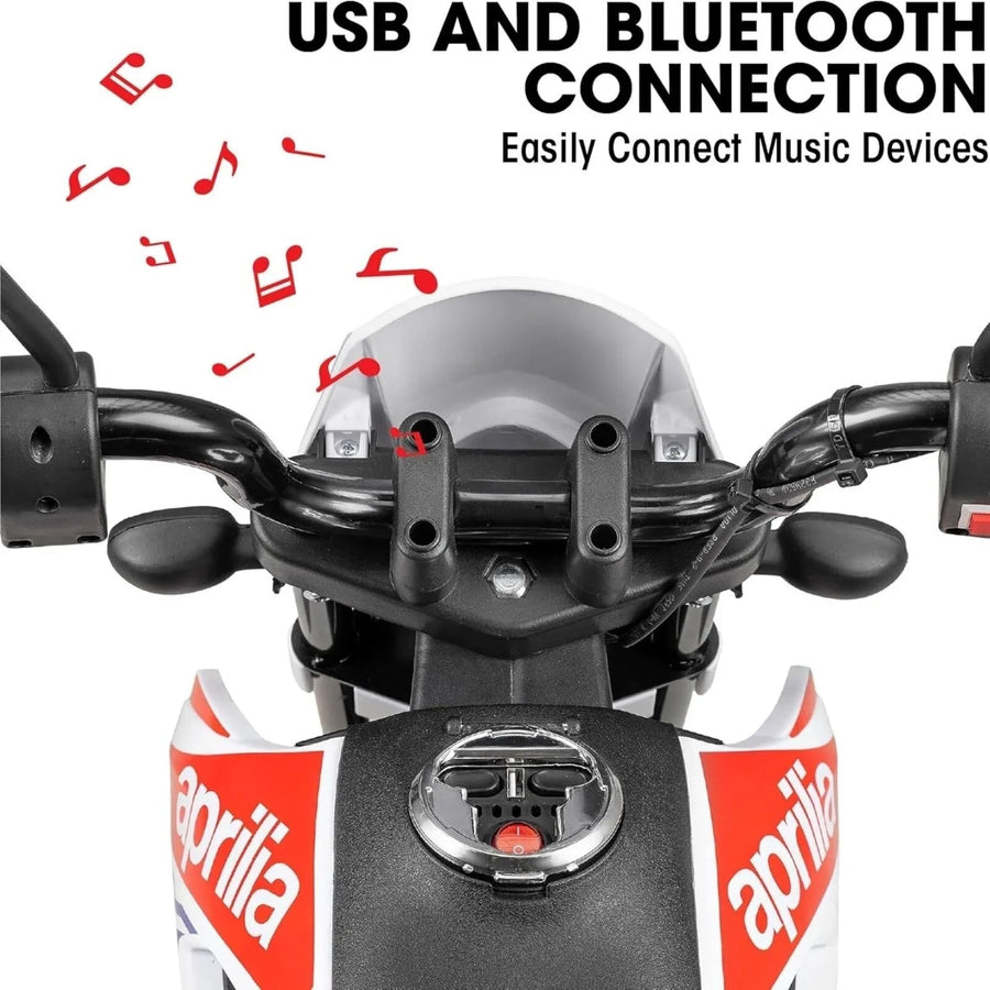 Xootz Aprilia 12V Electric Motorbike Ride On with Lithium Battery - White - Miu Mau Collectibles