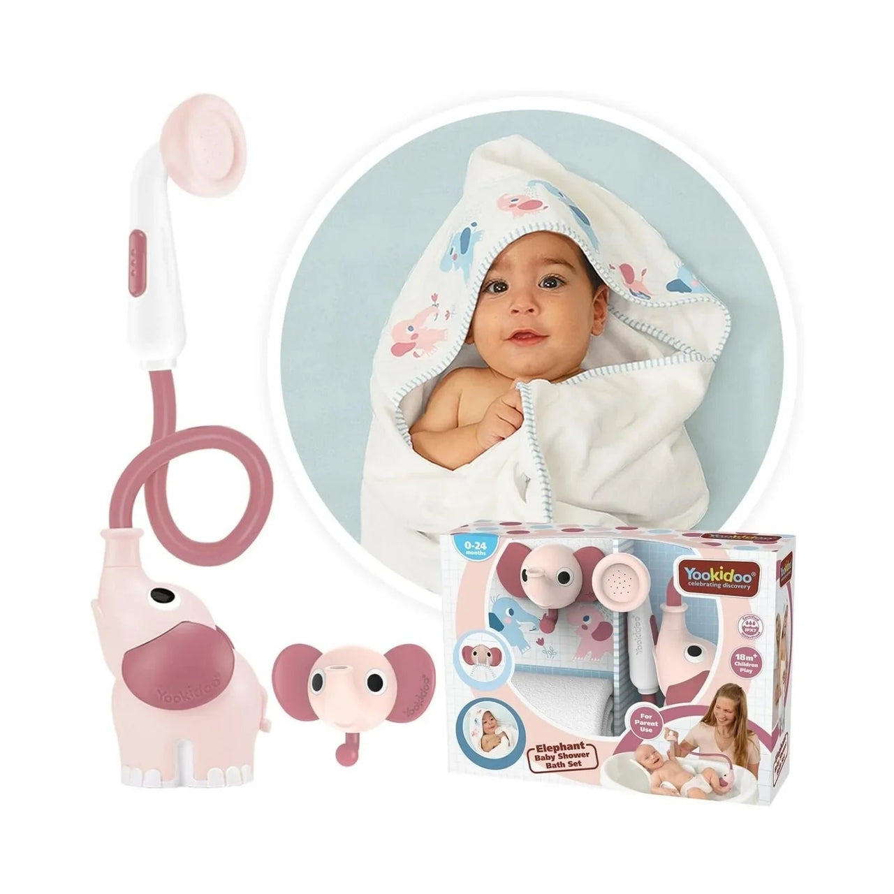 Yookidoo Baby Shower Gift Set Elephant - Blush Pink - Miu Mau Collectibles